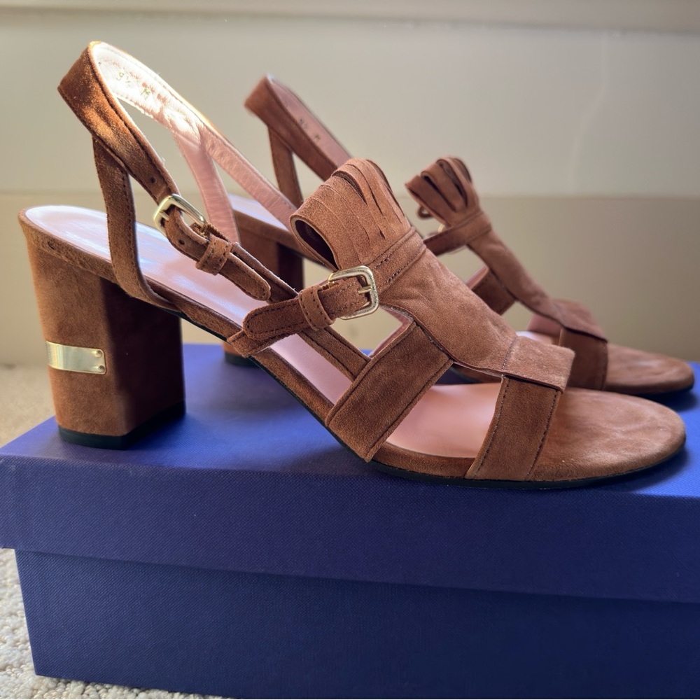 Stuart Weitzman Brown Suede Fandangos Block Heel Sandal - Picture 4 of 12